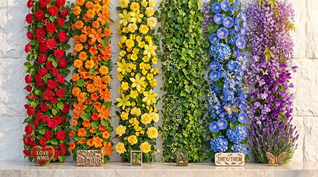 Rainbow Floral Wall Display Supporting LGBTQ Pride and Inclusion