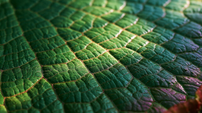Close Up Macro View of Green Leaf Texture and Veins