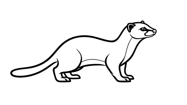 Black and white weasel illustration white background.