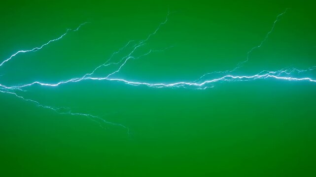 Bright blue lightning bolts flashing across a dark green background