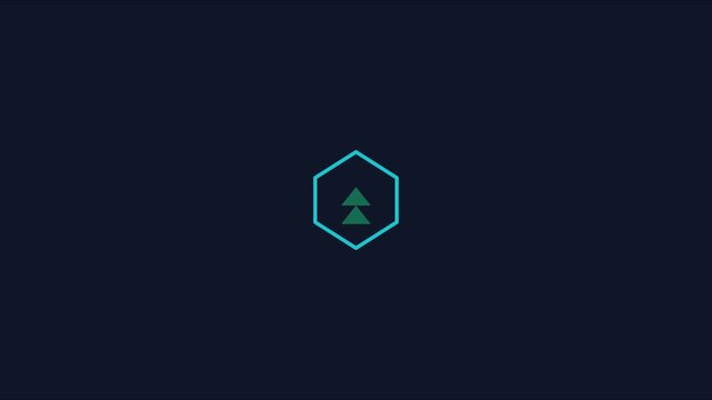 Minimalist hexagon loading animation with pulsing green triangles on dark 4k background, motion