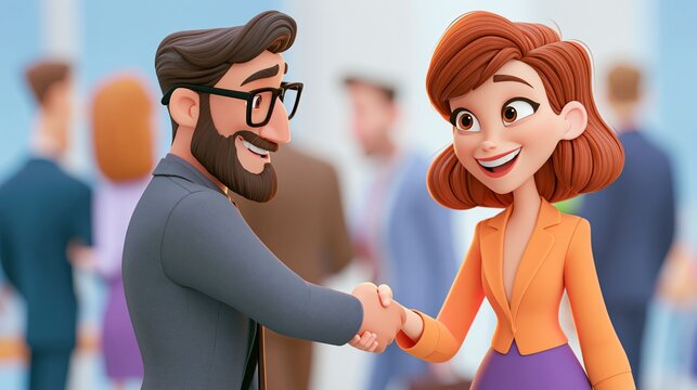 Business handshake anime artwork brings a modern, elegant, and professional atmosphere suitable for office branding, corporate displays, or exhibition visuals.