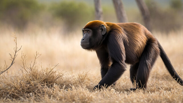howler monkey sitting in the grass
