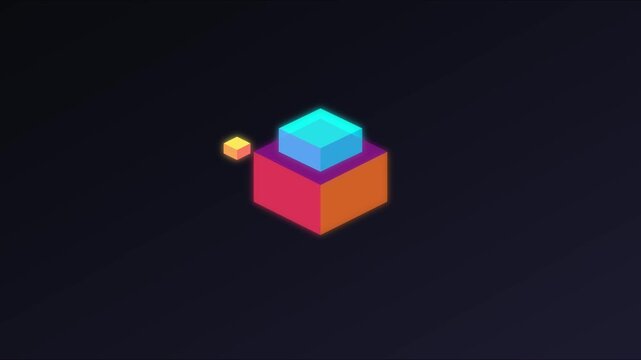 Minimalist isometric 3 d cube animation with neon glow and floating for modern tech backgrounds 4k motion minimalist