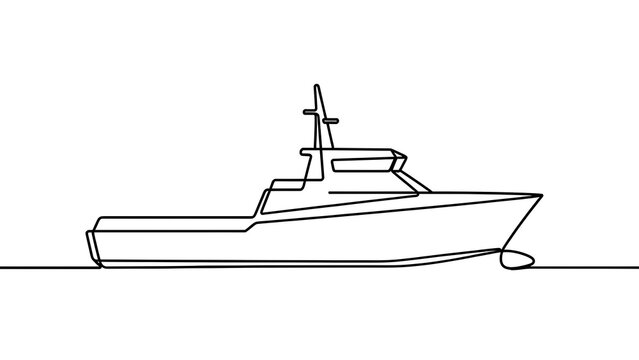 Minimalist line art ship white background.