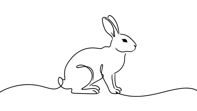 Minimalist rabbit line art on white background.
