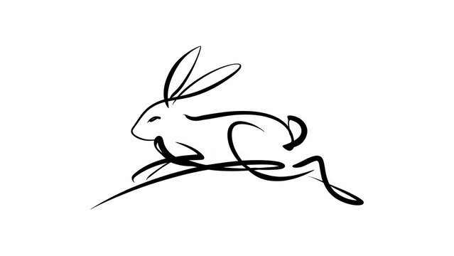 Minimalist rabbit line art white background.