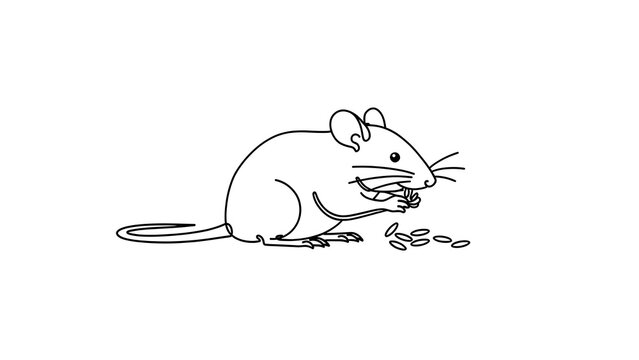 Cartoon mouse eating cheese on white background.