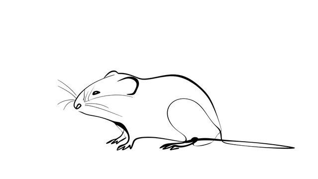 Minimalist line drawing of a mouse white background.