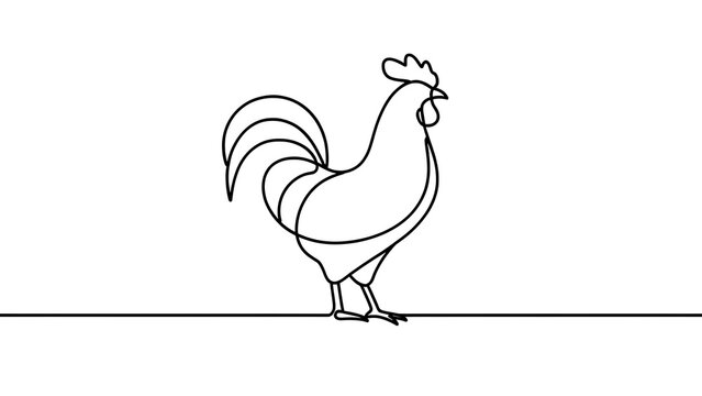 Minimalist rooster illustration on white background.