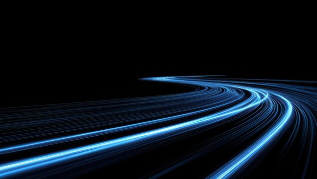 Abstract motion blur lines of blue light representing high speed data transfer or futuristic highway traffic on dark background with abstract transfer technology futuristic background