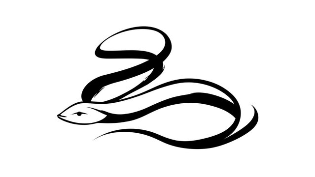 Elegant black snake line art illustration white background.