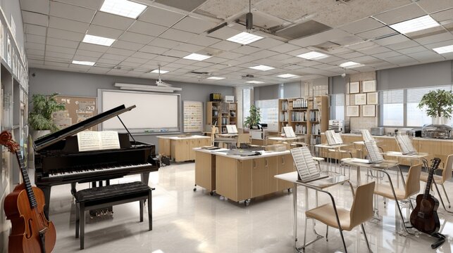 a clean modern composition featuring modern school music classroom piano