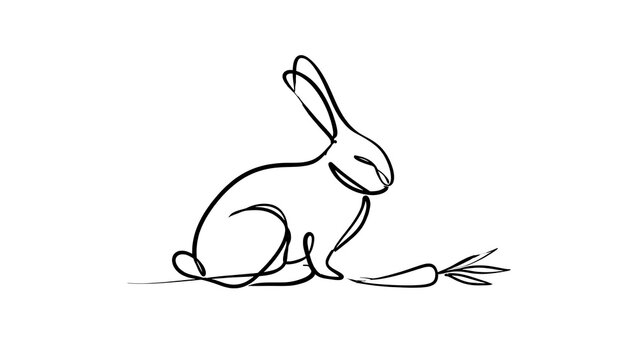 Minimalist rabbit line art white background.