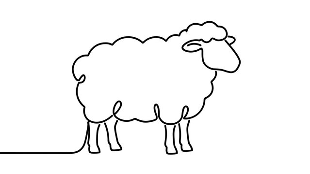 Minimalist sheep line drawing white background.