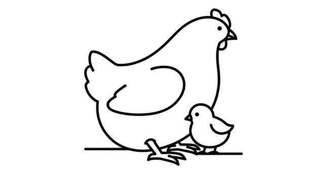Mother chicken and chick illustration white background.