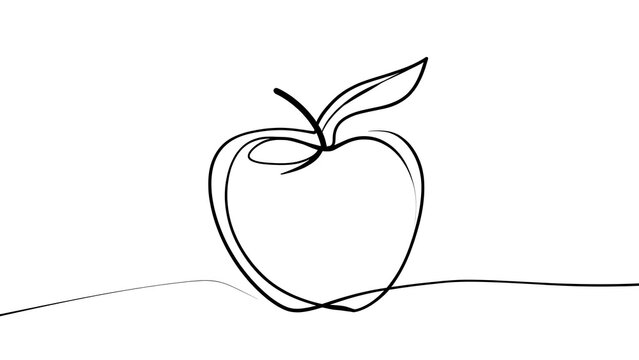 Minimalist line art apple drawing white background.
