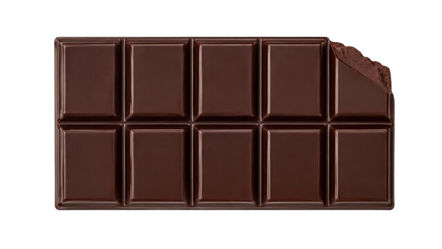 Dark Chocolate Bar with a Bite Mark on Transparent Background