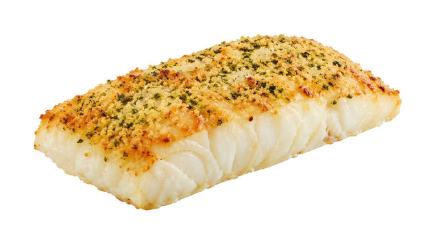 Fish Fillet with Baked Herb Crust on Transparent Background