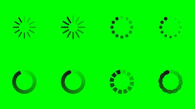 Loading Buffering Spinner Icons Animation Pack on Green Screen Background 4K