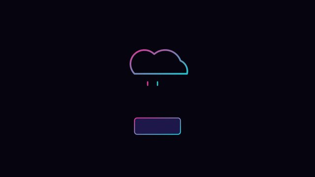 Neon cloud computing animation: digital data storage and network sync concept 4k neon digital storage