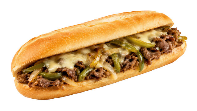 Philly Cheesesteak Sandwich with Beef and Peppers on Sub Roll