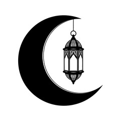 Ramadan crescent moon and lantern design islamic holiday decoration and festive lighting symbol © MdAtiqur
