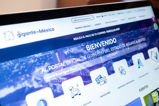 Mexico city, mexico, 27 01 2026: laptop screen displaying aguascalientes government portal website