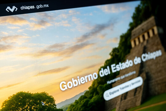 Mexico city, mexico, 27 01 2026: chiapas government website displaying palenque mayan ruins