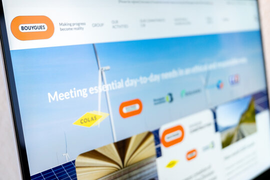 Mexico city, mexico, 02 16 2026: bouygues corporate website displaying energy and construction information