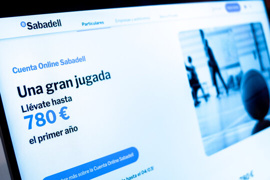Mexico city, mexico, 02 23 2026: banco sabadell online banking website showing promotional offer
