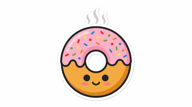 Cute cartoon donut with pink frosting and sprinkles