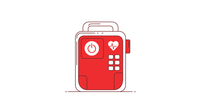 Minimalist Schematic Of An Automated External Defibrillator Medical Device On White Background