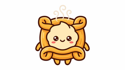 Fototapeta premium Adorable smiling dumpling character with warm steam
