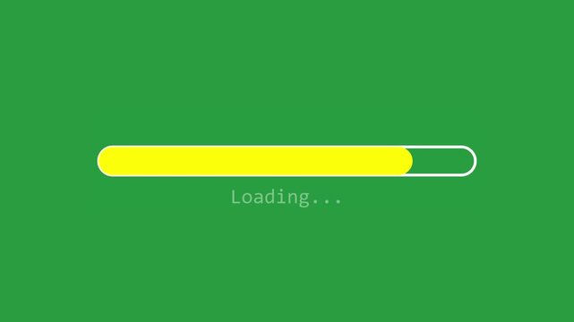 Green Screen Loading Bar Animation with a Yellow Progress Indicator Moving Across a White Outlined Interface Element Displaying "Loading..."