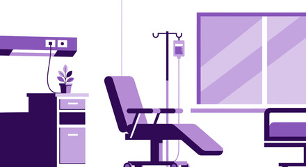 Fototapeta premium Minimalist Illustration of Medical Room Interior with a Treatment Chair and Drip