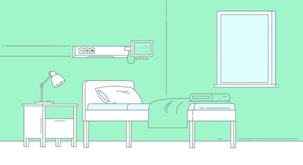 Fototapeta premium Minimalist Hospital Room: Therapeutic Space Illustration With Clean Lines and Calm Colors