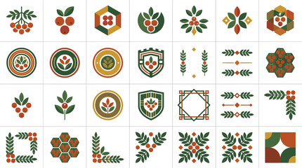 Small botanical icon collection with leaves and berry motifs. © Westi