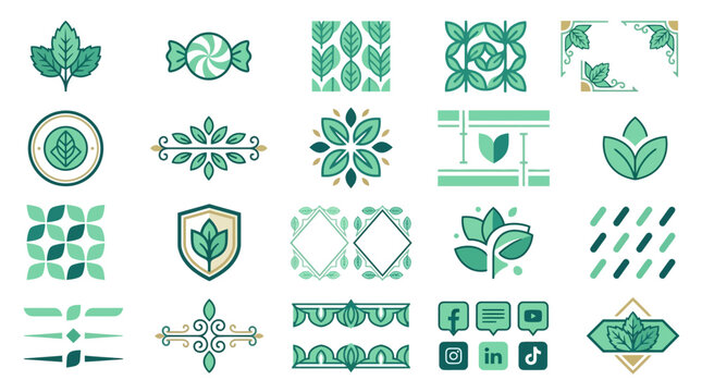 Mint themed decorative borders and graphic symbols.