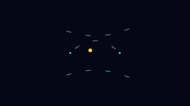 Minimalist abstract motion with yellow dot moving along dashed lines on dark animation 4k background
