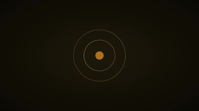 Minimalist abstract motion with pulsing golden circles and central dot on dark animation 4k background