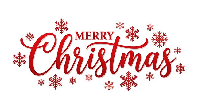 Elegant merry christmas text design with red plaid snowflakes isolated on a white background for holiday greeting cards