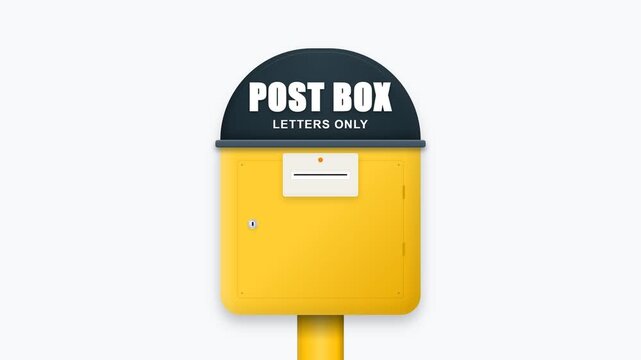 Yellow Post Box for Sending Letters and Postal Mail Services on White Background