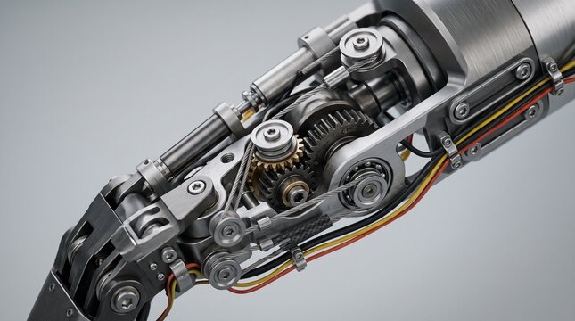 Futuristic Robotic Mechanical Arm Joint with Detailed Gears, Hydraulics, and Wiring