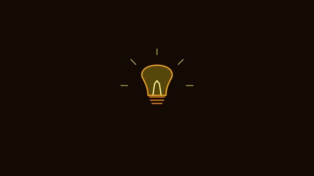 Minimalist glowing light bulb animation for creative ideas, innovation, and problem solving concepts 4k