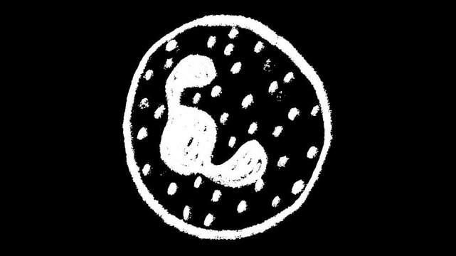 Hand-drawn white chalk Neutrophil white blood cell drawing icon on alpha