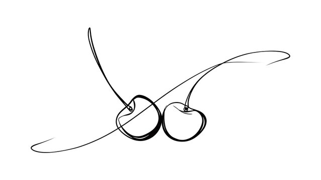 Minimalist line art cherries white background.