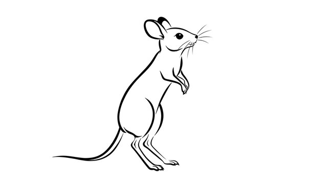 Minimalist line art mouse illustration white background.