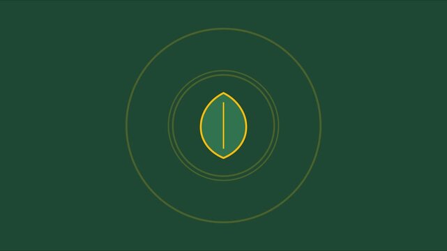 Minimalist green leaf animation with concentric circles for eco-friendly branding and sustainable business concepts 4k
