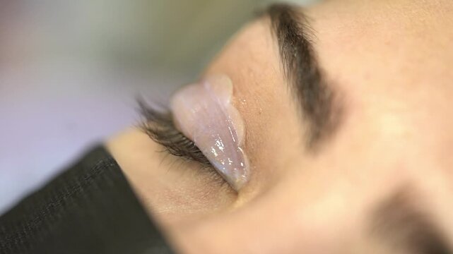 Applying Lash Lift Solution to Eyelashes on Silicone Shield